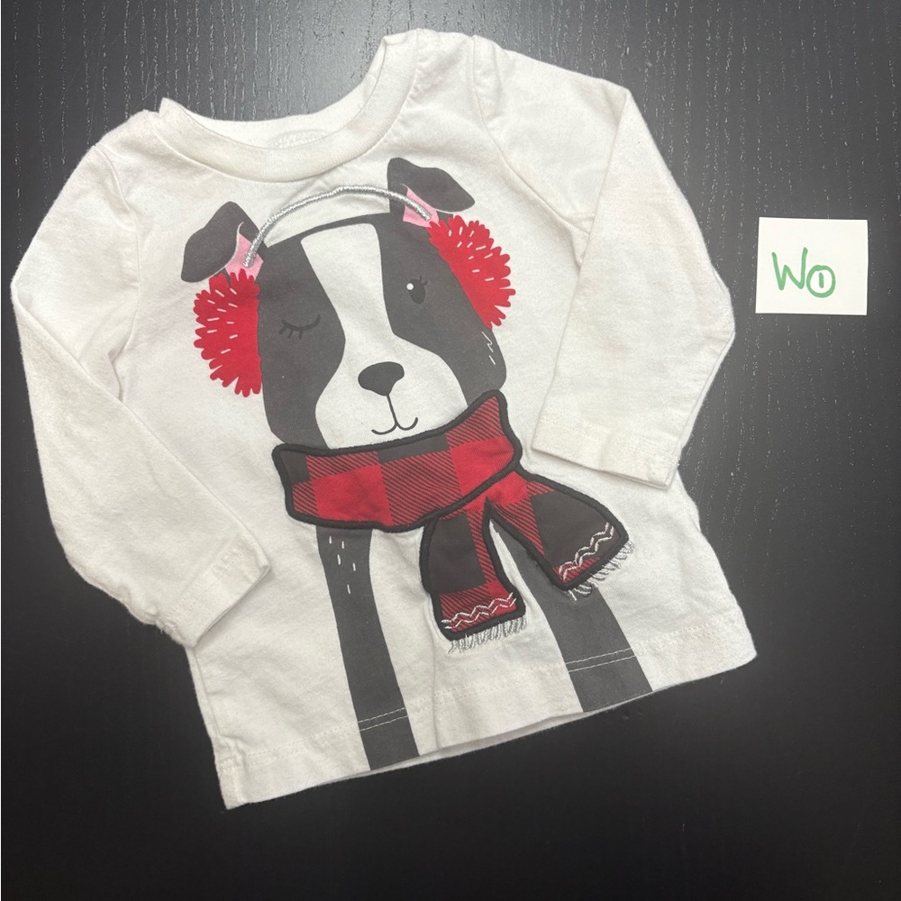 ⭐️5/$10.00⭐️ Carter's White Long Sleeve Tee with Winter Dog Theme